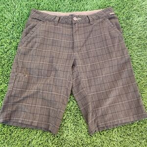prAna Men's Brown Plaid Shorts Size 32 Breathe Bermuda Outdoor Shorts Pockets